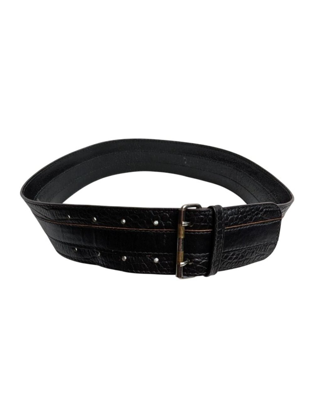 Vintage Gianni Versace Black Leather Croc Embossed Belt 70/28 Italy